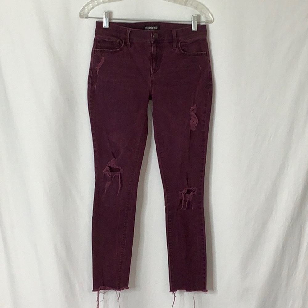 Express Ankle Legging Mid Rise Distressed Burgundy Jeans Size 2